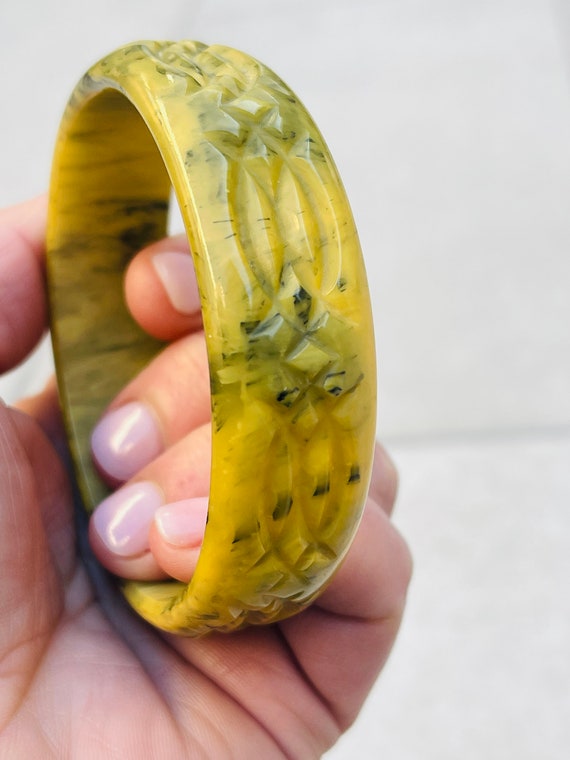 Bakelite Carved Bracelet Bangle Red Tea Marble | Chairish