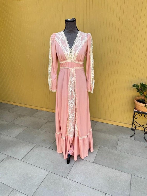 70s vintage レース　花柄　ワンピース　ピンク　gunne sax風 70s Pink Gunne Sax Prairie Peasant Dress Cottagecore Boho Vintage
