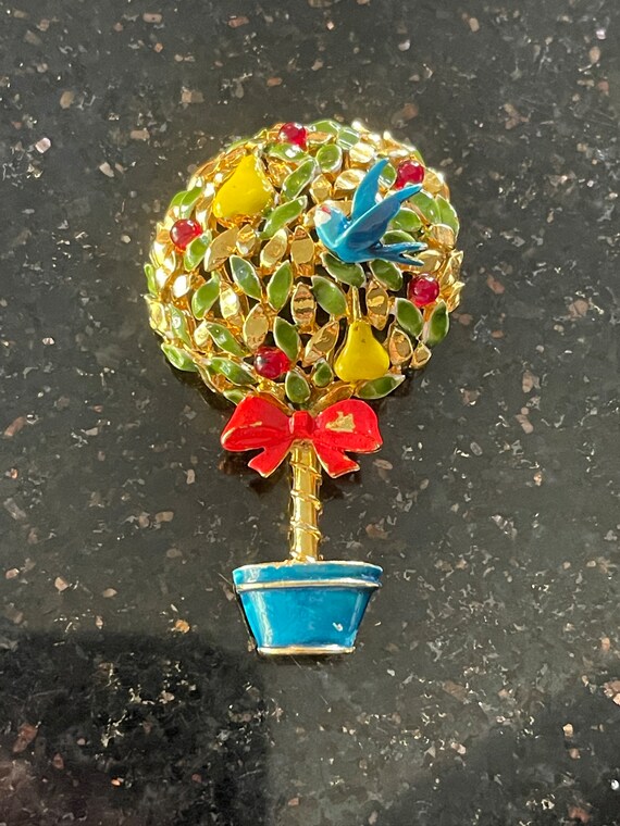 CADORO Partridge in a Pear Tree Brooch Vintage Si… - image 2