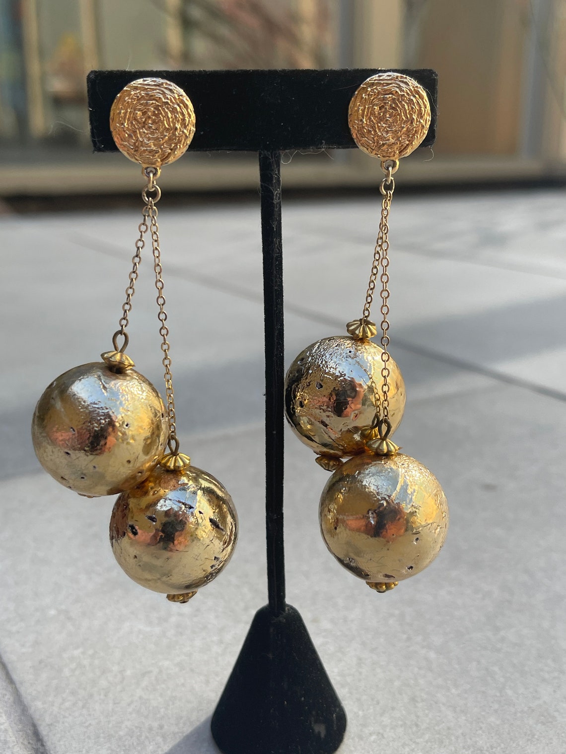 ART Gold Double Ball Drop Earrings Vintage Clip Ons Etsy