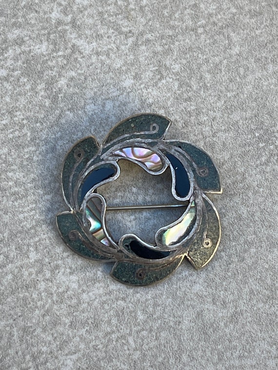 Sterling Taxco Mid Century Abalone Brooch Vintage… - image 1