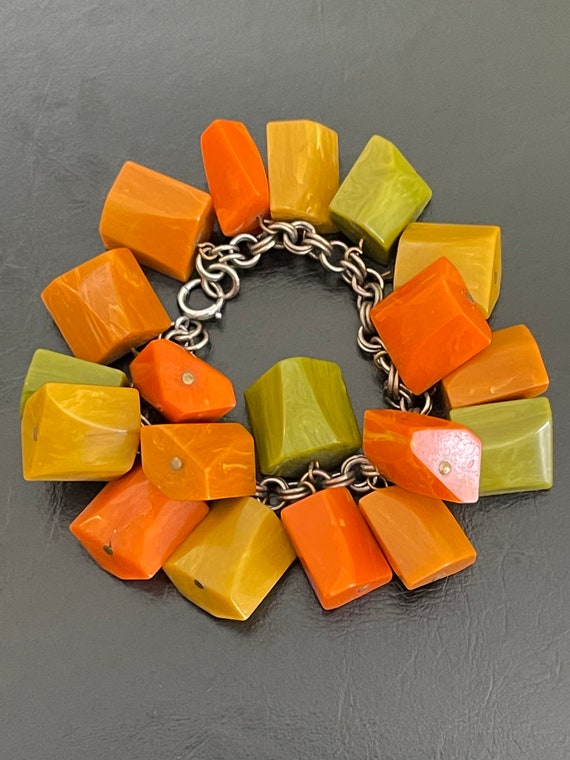 Bakelite Chunky Charm Dangle Bracelet Tested - image 1