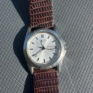 Women&#39;s Citizen Quartz Watch Day Date Silver w/ Leather Band