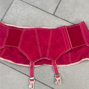 50s Red Lace Suspender Belt Girdle w/ Garters Vintage Lingerie XL