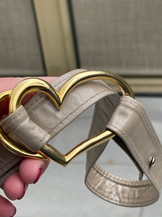 Vintage Accessocraft Gold Heart Buckle Belt - 1970s Beige