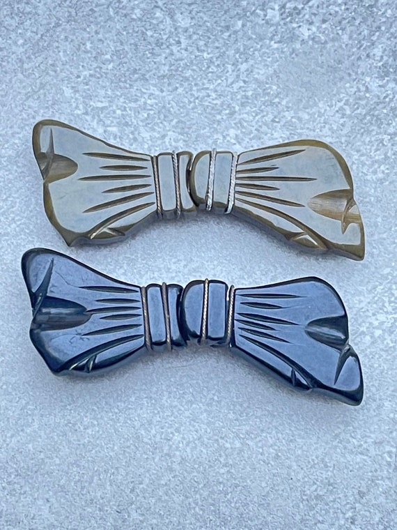 Art Deco Carved Bakelite Bow Belt Buckles