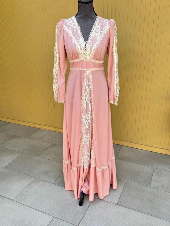 70s Pink Gunne Sax Prairie Peasant Dress Cottagecore Boho Vintage