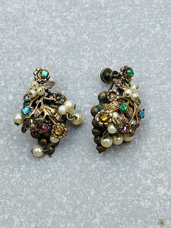 Miriam Haskell Style Grape Earrings Hanging Pearl… - image 3