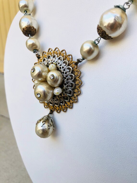 Miriam Haskell Baroque Pearls Beaded Pendant Neck… - image 3