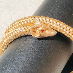 Gold Woven Wrap Around Bangle Rams Heads Bracelet Arm Wrap