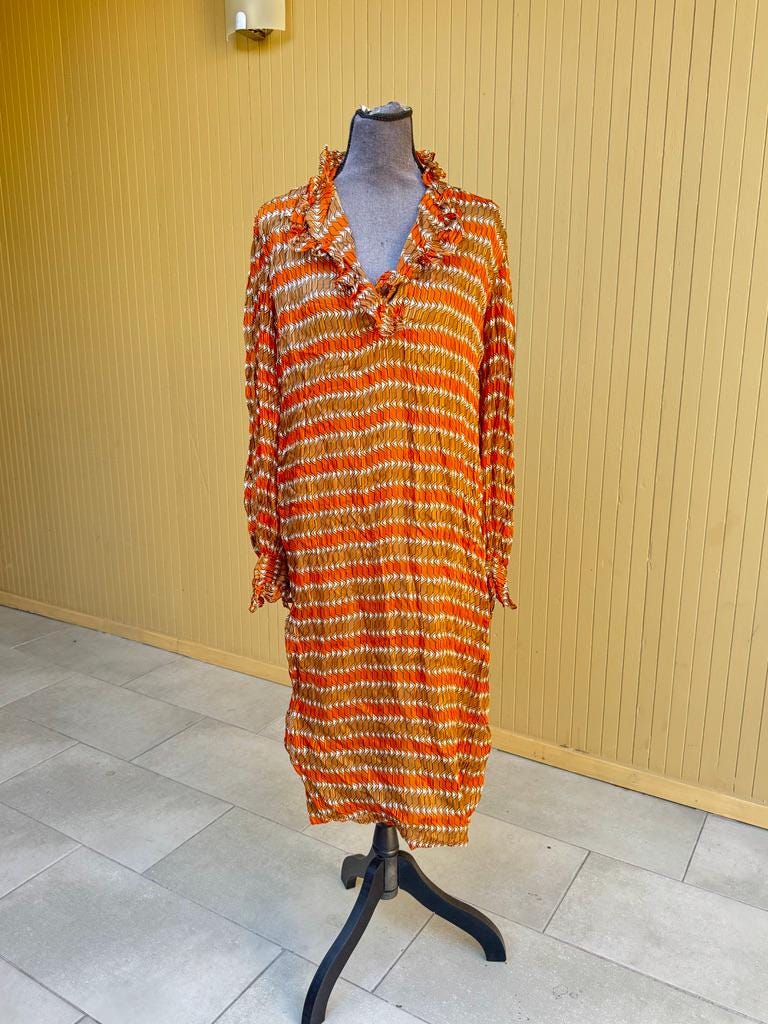1970s Richilene New York Pleated Plissé Vintage Midi Dress Size 16