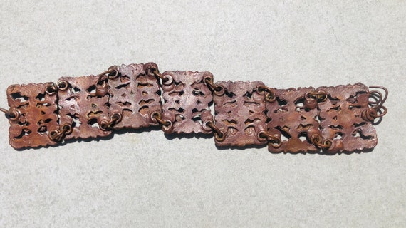 Egyptian Revival Vintage Copper Panel Bracelet - image 4