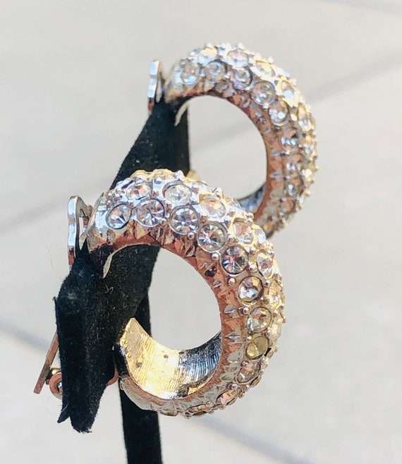 Rhinestone Hoop Clip On Vintage  Earrings