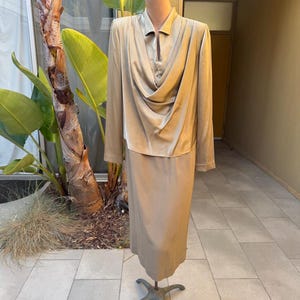 Umba for Parnes Feinstein Gold Silky Draped Layered Dress Size 8