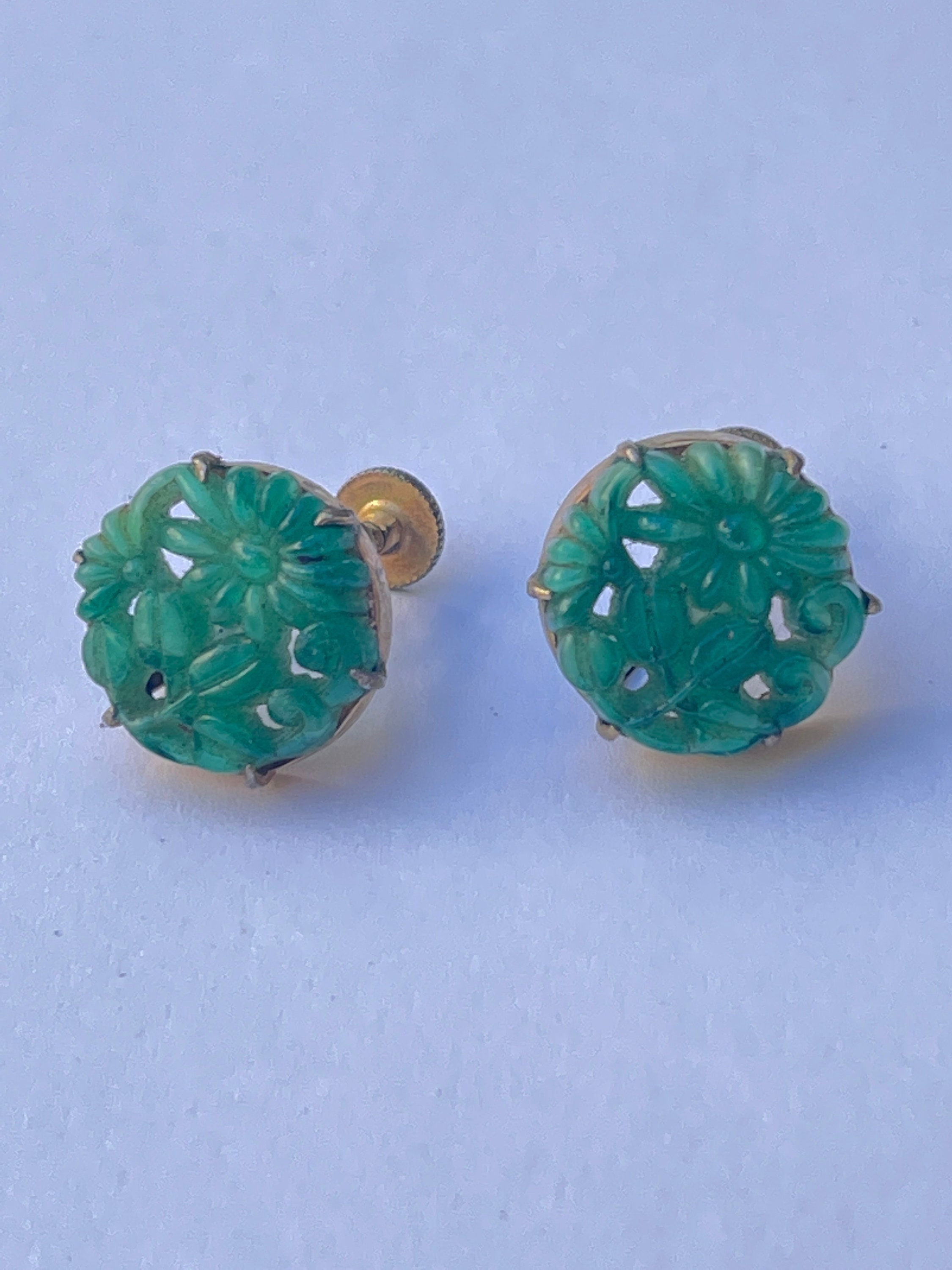 Antique jade Drop Earrings Edwardian Teardrop Dangle Ca 1910