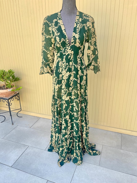 RARE 70s Ossie Clark Celia Birtwell Soviet Rose Print Chiffon Vintage Maxi  Dress