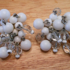 Marvella Cluster Fringe Earrings Glass Beads Vintage Clip Ons