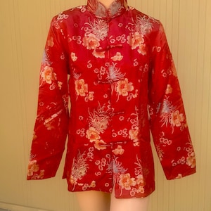 Asian Satin Brocade Kimono Chinese Style Jacket Frog Closures by Newport News Size 6