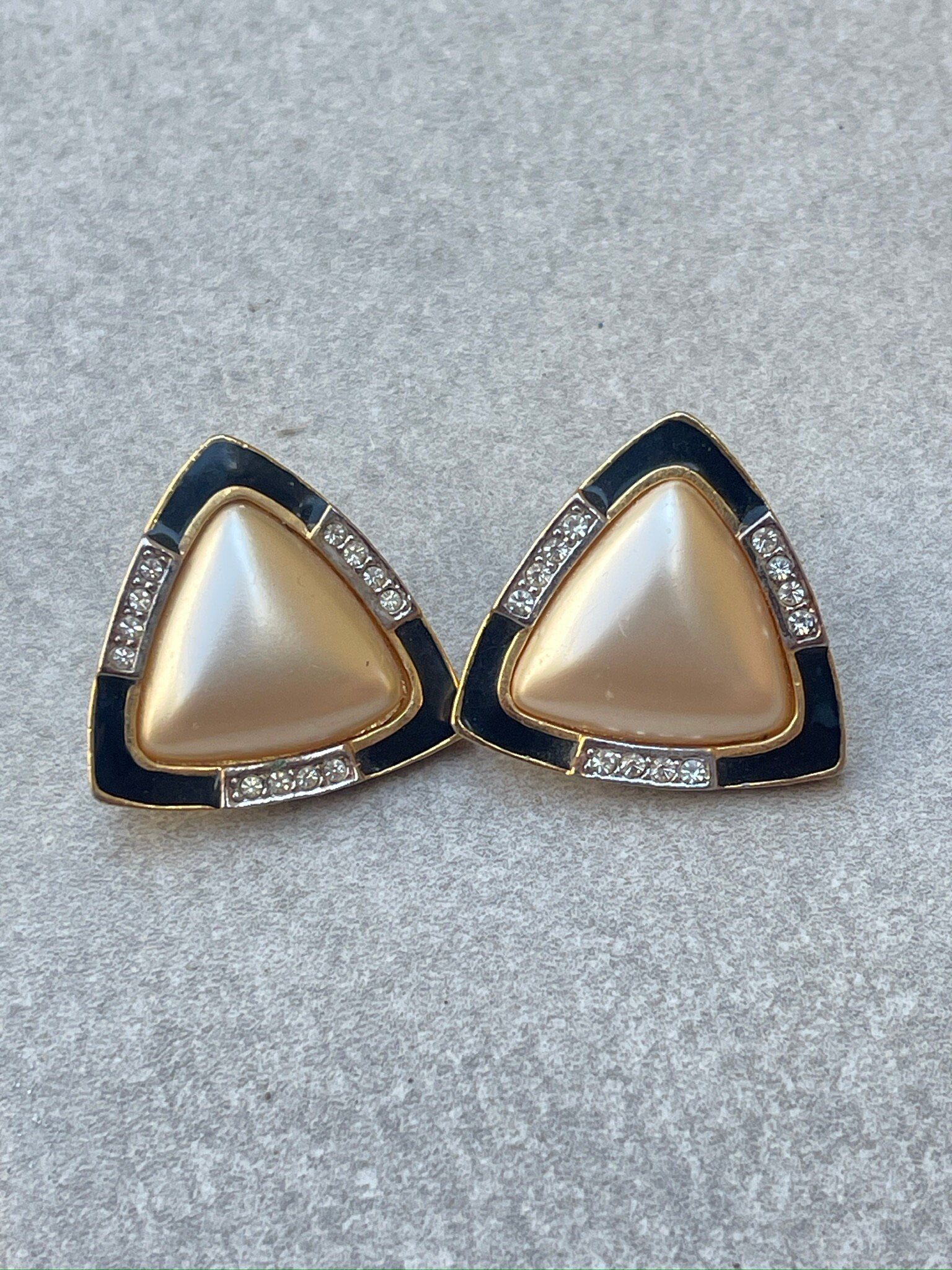 Chanel Vintage Gold Metal And Black Enamel Hoop Earrings, 1994