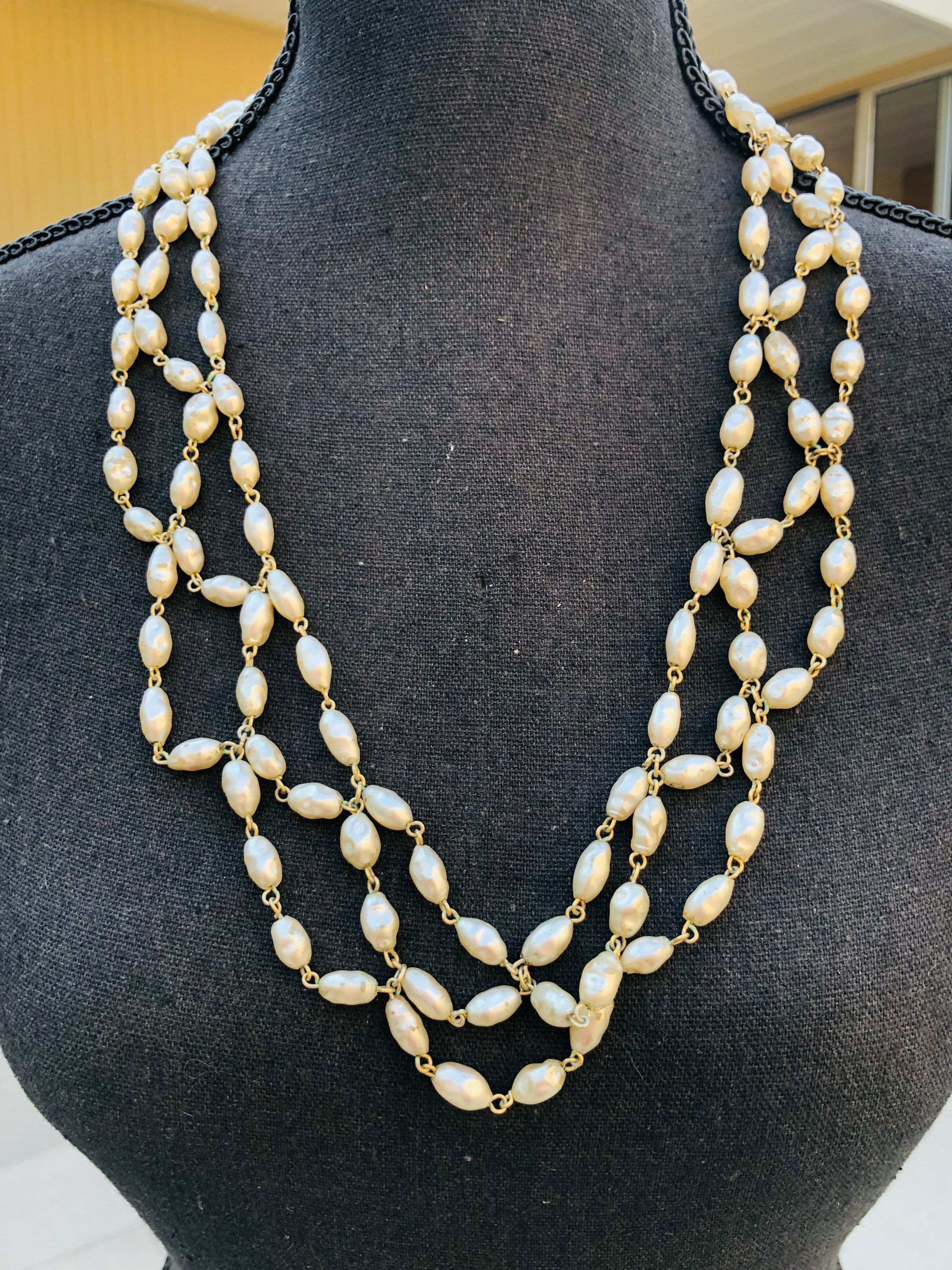 Collier Myriam Haskell - Chaînes Et Perles En Verre - Couleur Doré - État Bon - Bijou Vintage élégant
