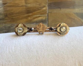 Antique Victorian Gold Bar Pin Diamond Stones Brooch C Clasp