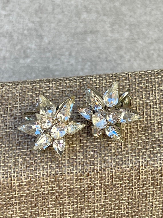 Teardrop Rhinestone Multi Dimensional Flower Earr… - image 2