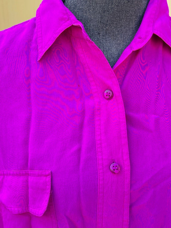 Silk Fuchsia Oversized Button Up Vintage Blouse - image 3