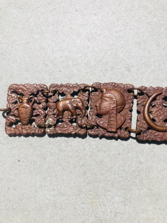 Egyptian Revival Vintage Copper Panel Bracelet - image 1