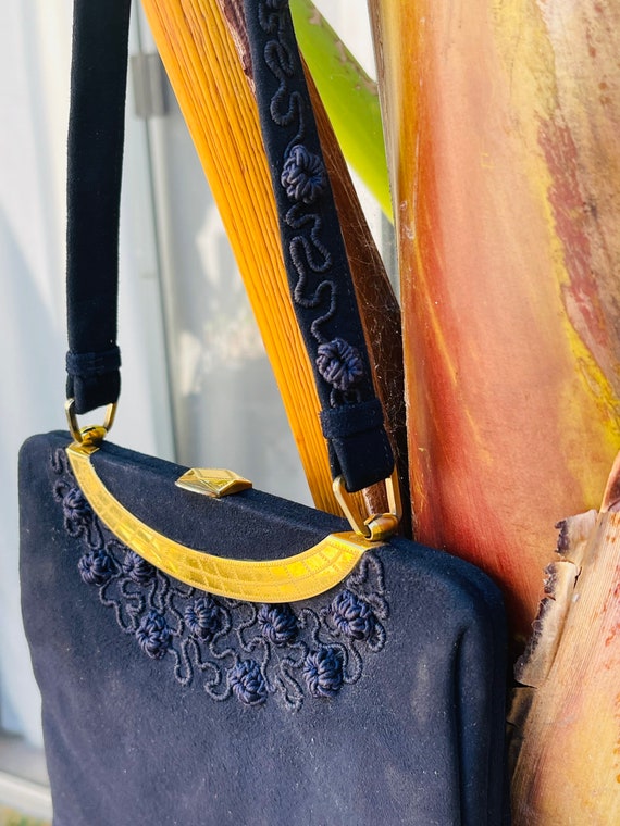 1960s Loewe Couture Handbag Suede Purse Vintage D… - image 8