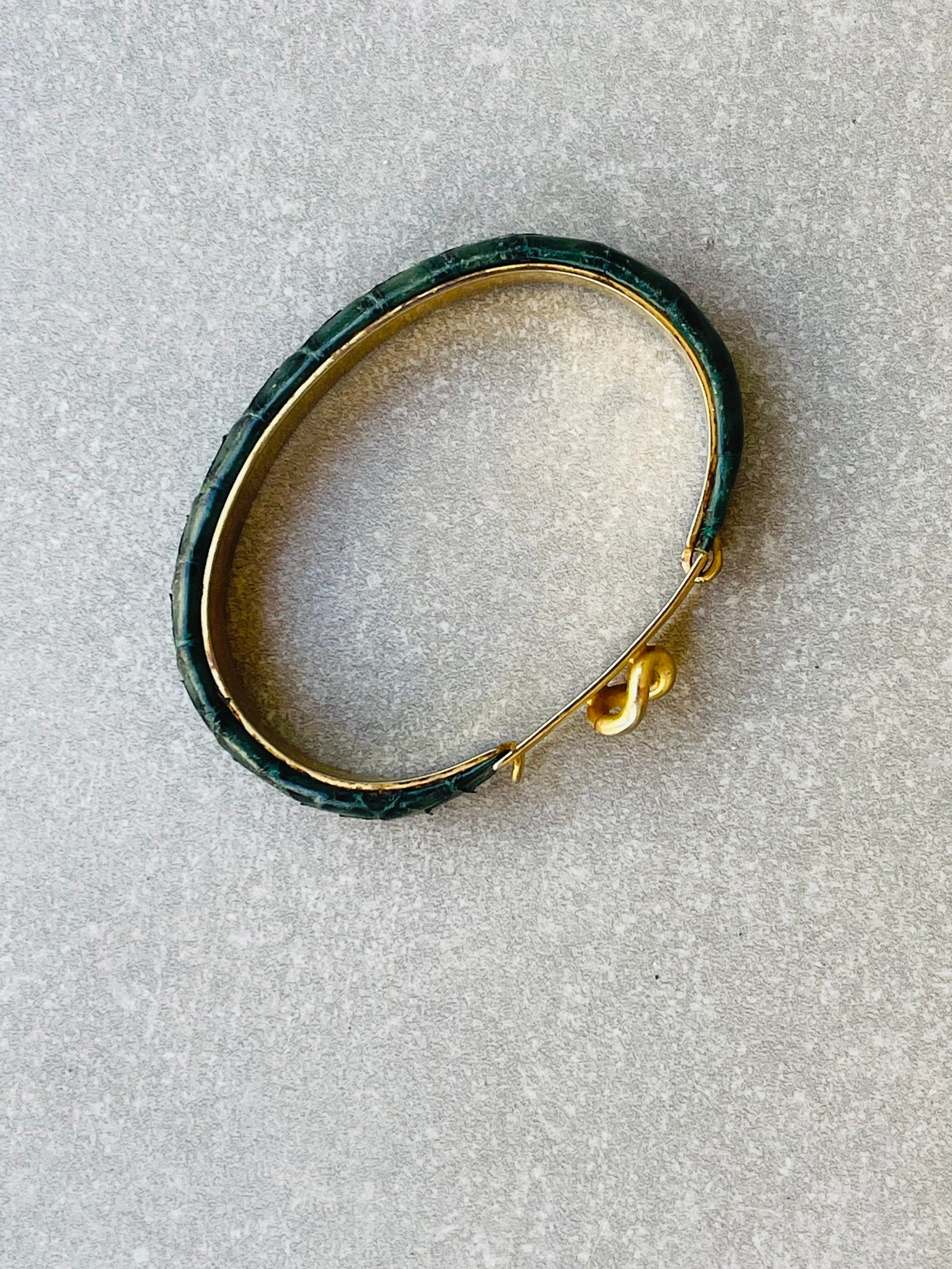 Green Snake Skin Bracelet, Gold Fastener Cuff Bangle - Etsy