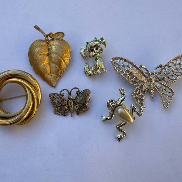 Vintage Brooch Lot of 6 Signed Pins