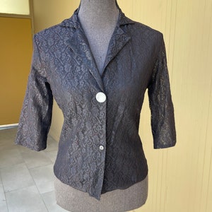 50s Black Lace Blouse Fitted Jacket Small