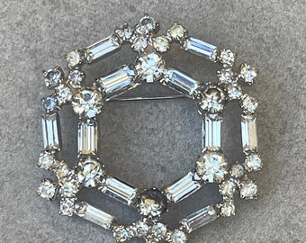 Vintage Rhinestone Brooch Clear Baguette | Round Stones