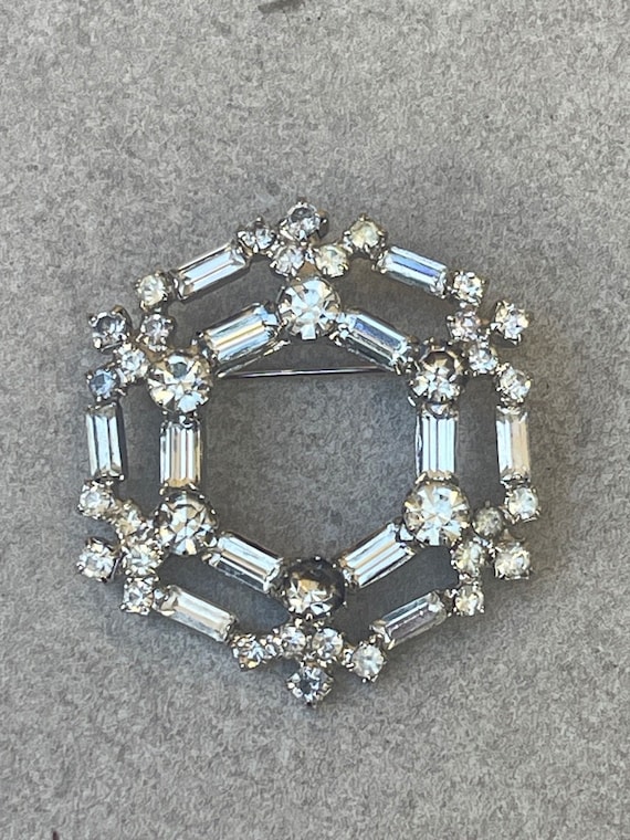 Vintage Rhinestone Brooch Clear Baguette | Round S