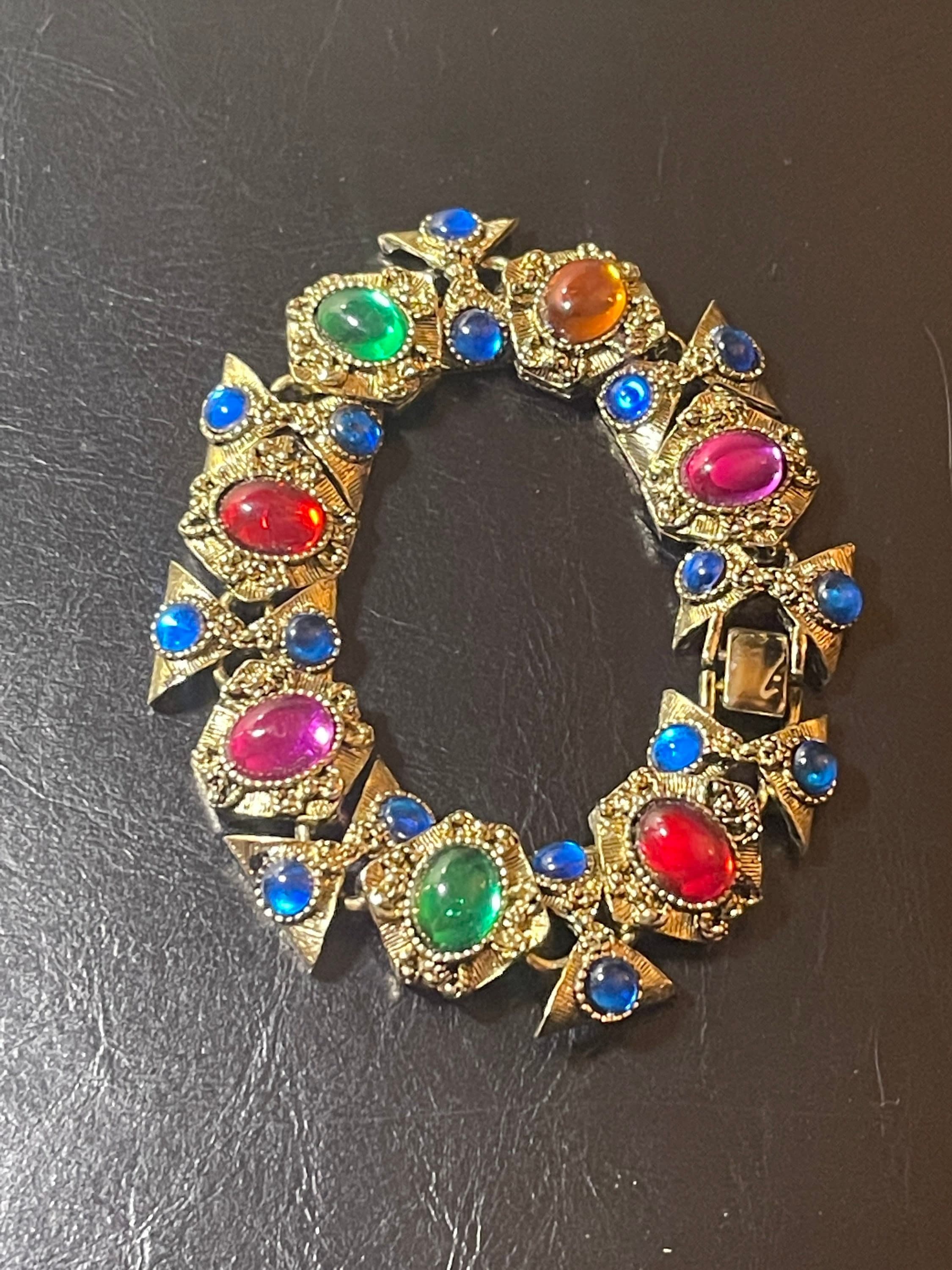 Pulsera egipcia etrusca brillante MOGHUL Gripoix de los años 70 Pasarela vintage