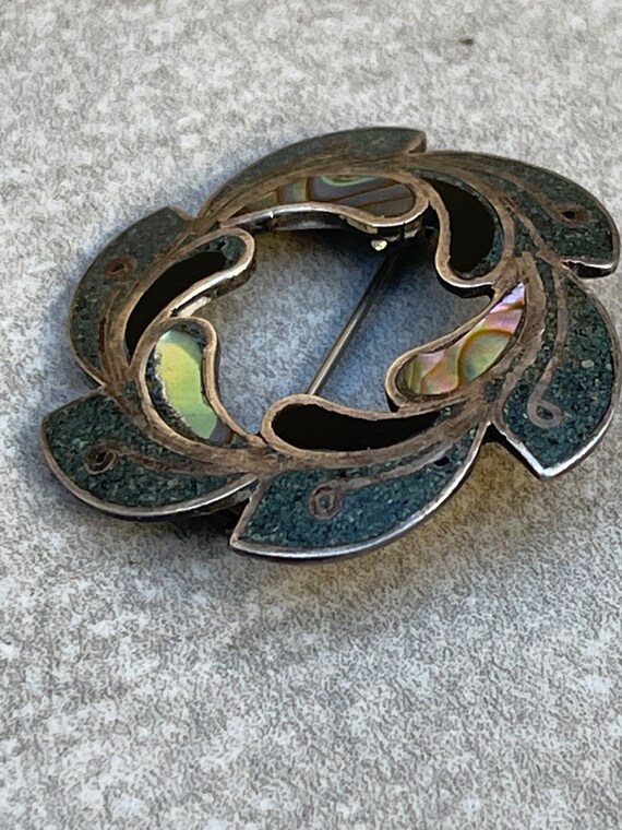 Sterling Taxco Mid Century Abalone Brooch Vintage… - image 6