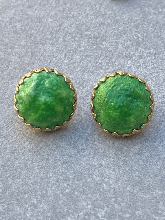 Castlecliff Green Earrings Vintage Signed Round Cl