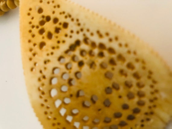 Carved Mandala Teardrop Pendant Vintage Wood Bead… - image 5