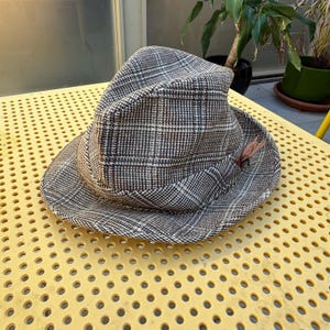 Vintage Tartan Trilby Fedora Wool Hat w/ Feather Size 7 1/4