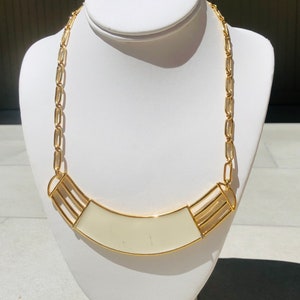 Monet Off White Enameled Vintage Gold Chain Necklace