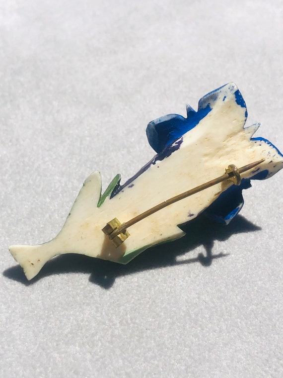 30s Celluloid Art Deco Vintage Blue Flower Brooch - image 7