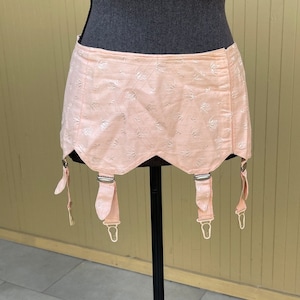 Deadstock 50s Peach Brocade Girdle w/ Metal Garters Vintage Slimming Shapewear Lingerie Large