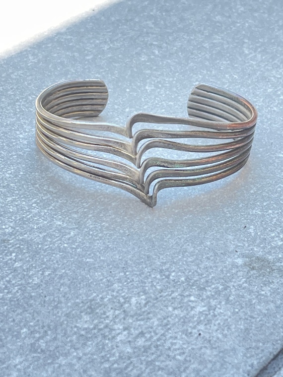 Silver Modernist Wave Vintage Cuff Bracelet