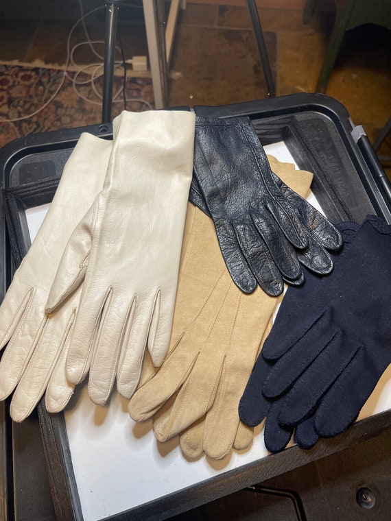 4 Pair Designer Leather/Fabric Gloves Women's Vin… - image 6