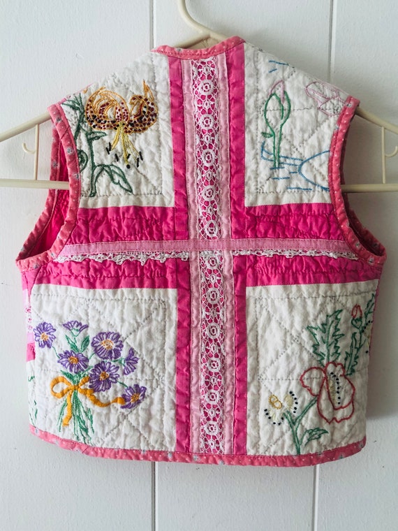 Girls Patchwork Embroidered Vintage Appliqué Quilt
