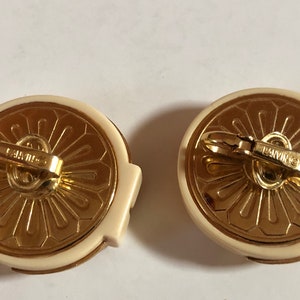 Lanvin Paris Art Deco Vintage Clip On Lucite/Gold Earrings image 3