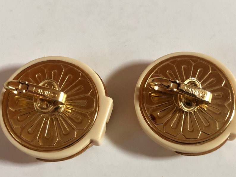 Lanvin Paris Art Deco Vintage Clip On Lucite/Gold Earrings image 3