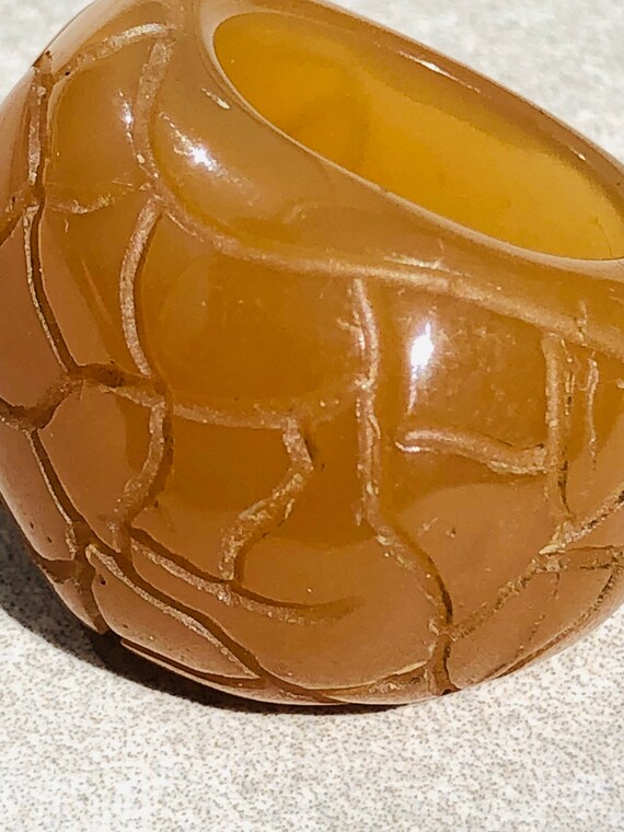 Butterscotch Bakelite Carved Crocodile Skin Ring … - image 5
