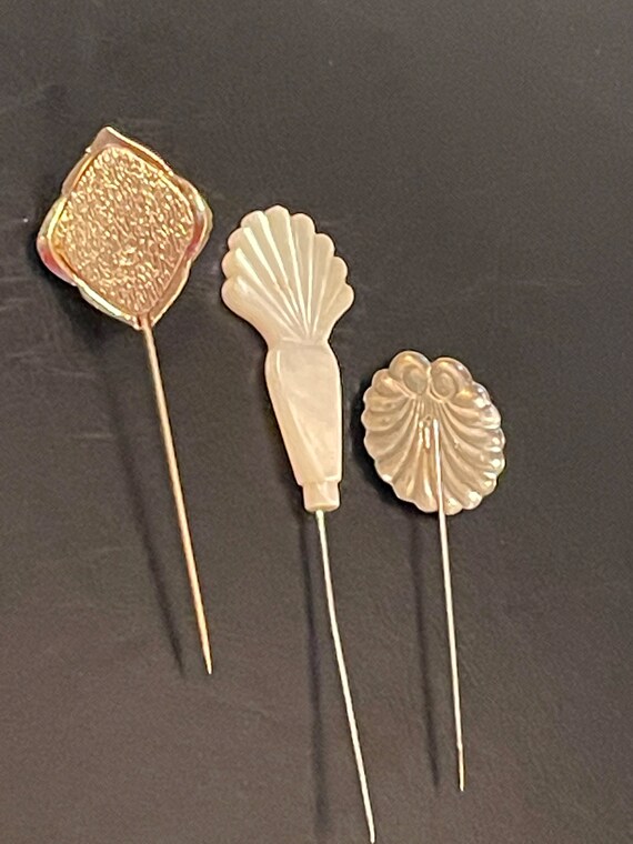 Vintage Hat Stick Pins Victorian Mother Of Pearl Silv… Gem
