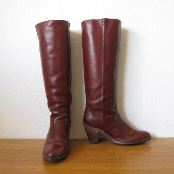 Vintage Frye Oxblood Leather Tall Boots Women's 7.5